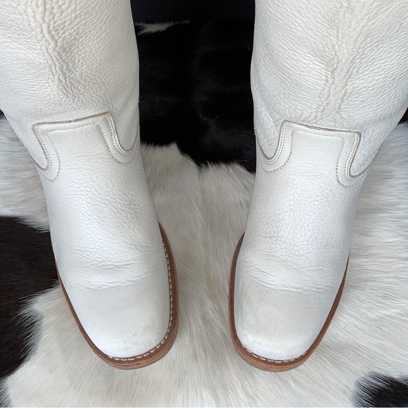 SOLD FRYE Campus Rare White 14L Western Motorcycle Tall Vintage Boots Womens 9.5 - Picture 7 of 11